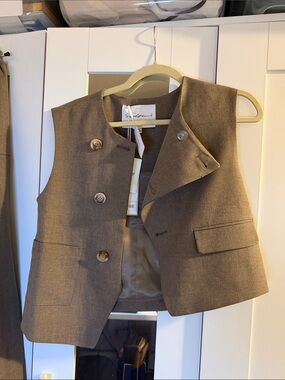 Brown Sleeveless Vest with Button Front